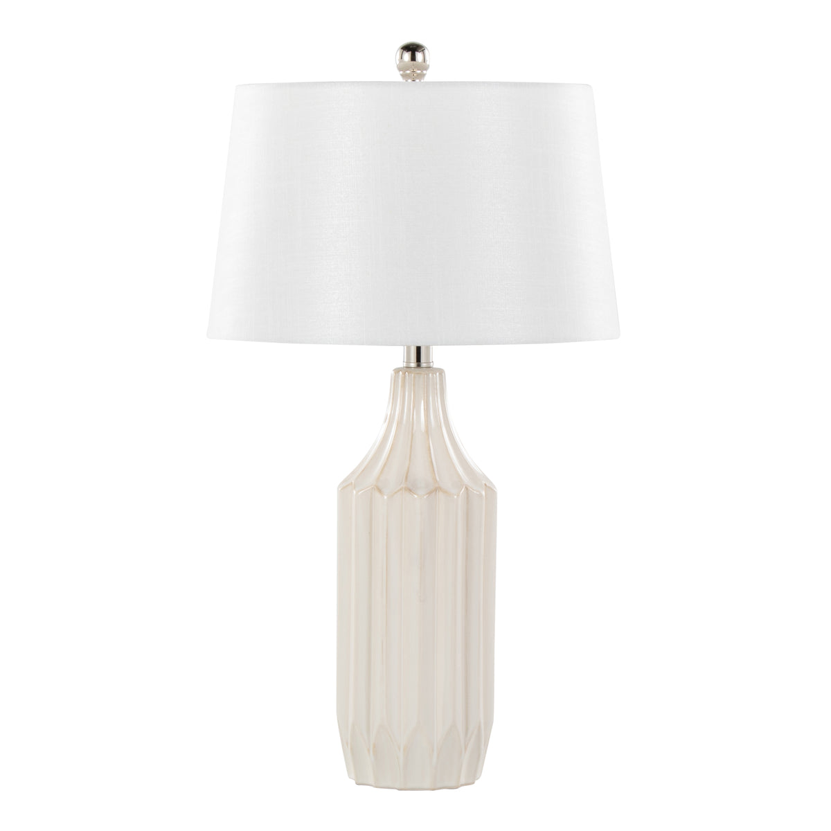 23" Contemporary Table Lamp in Gloss Cream Ceramic with White Shade