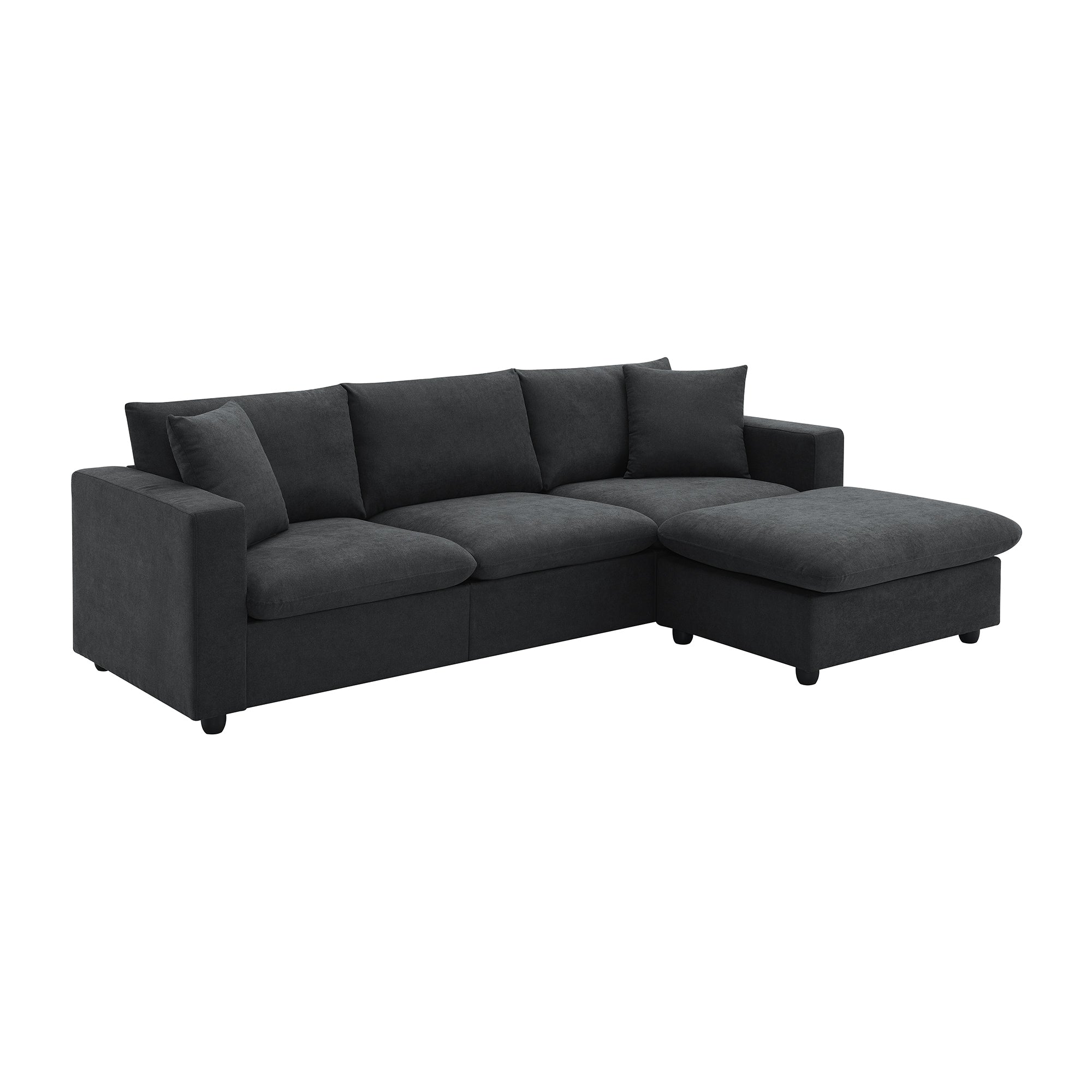 100.4x64.6" Modern Sectional Sofa, L-Shaped Couch Set With 2 Free Pillows, 4-Seat Polyester Fabric Couch Set With Convertible Ottoman - Black