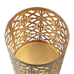 Set of 3 Rounded Iron Candle Holder Lanterns, Matte Black Gold Latticework