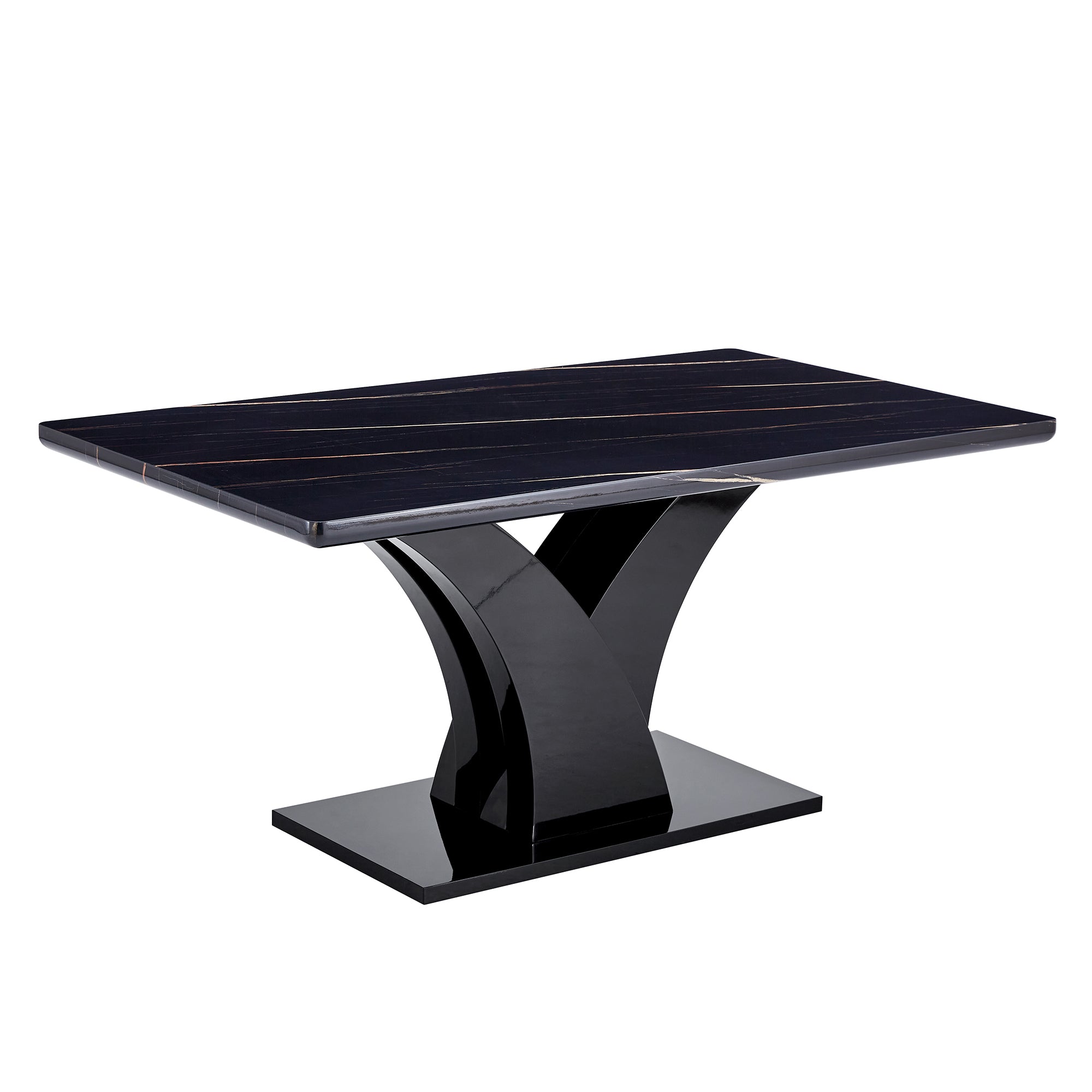 Modern Dining Table, Black Desktop and Black MDF Leg