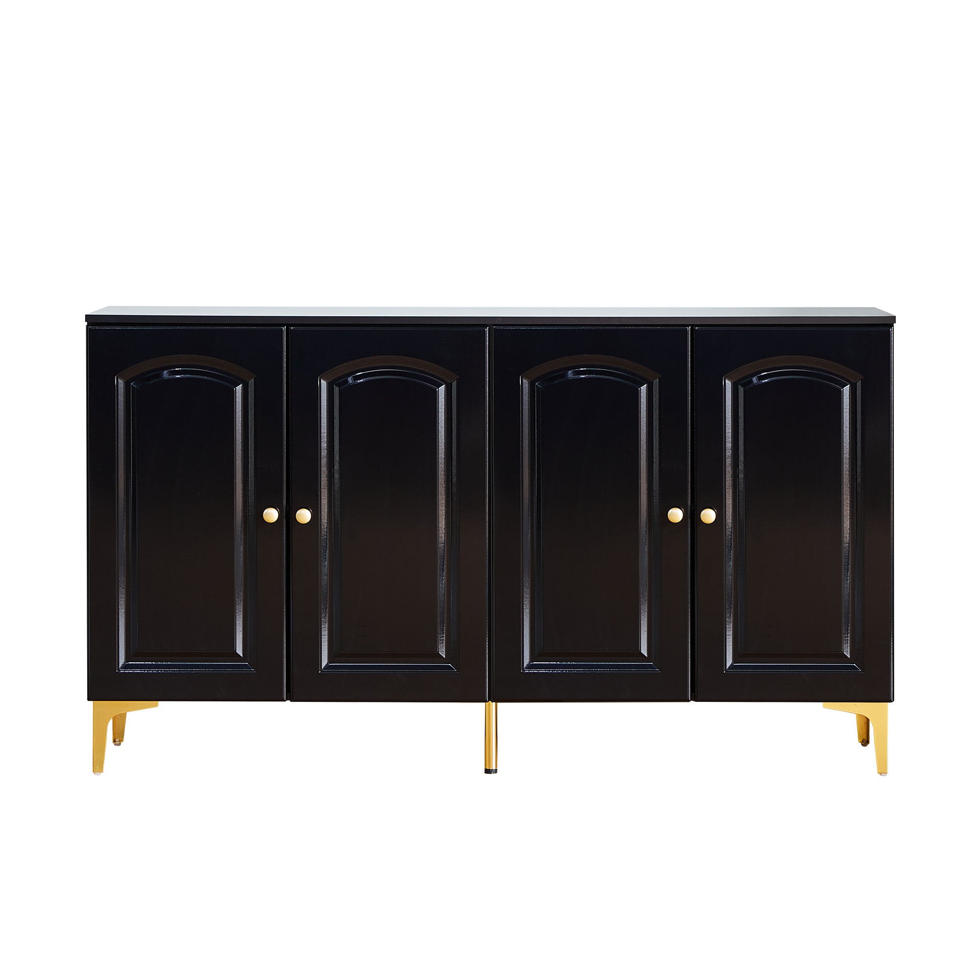 Buffet Sideboard 4 Doors Accent Storage Cabinet, Mid Century Modern Buffet Table with Adjustable Shelf - Black