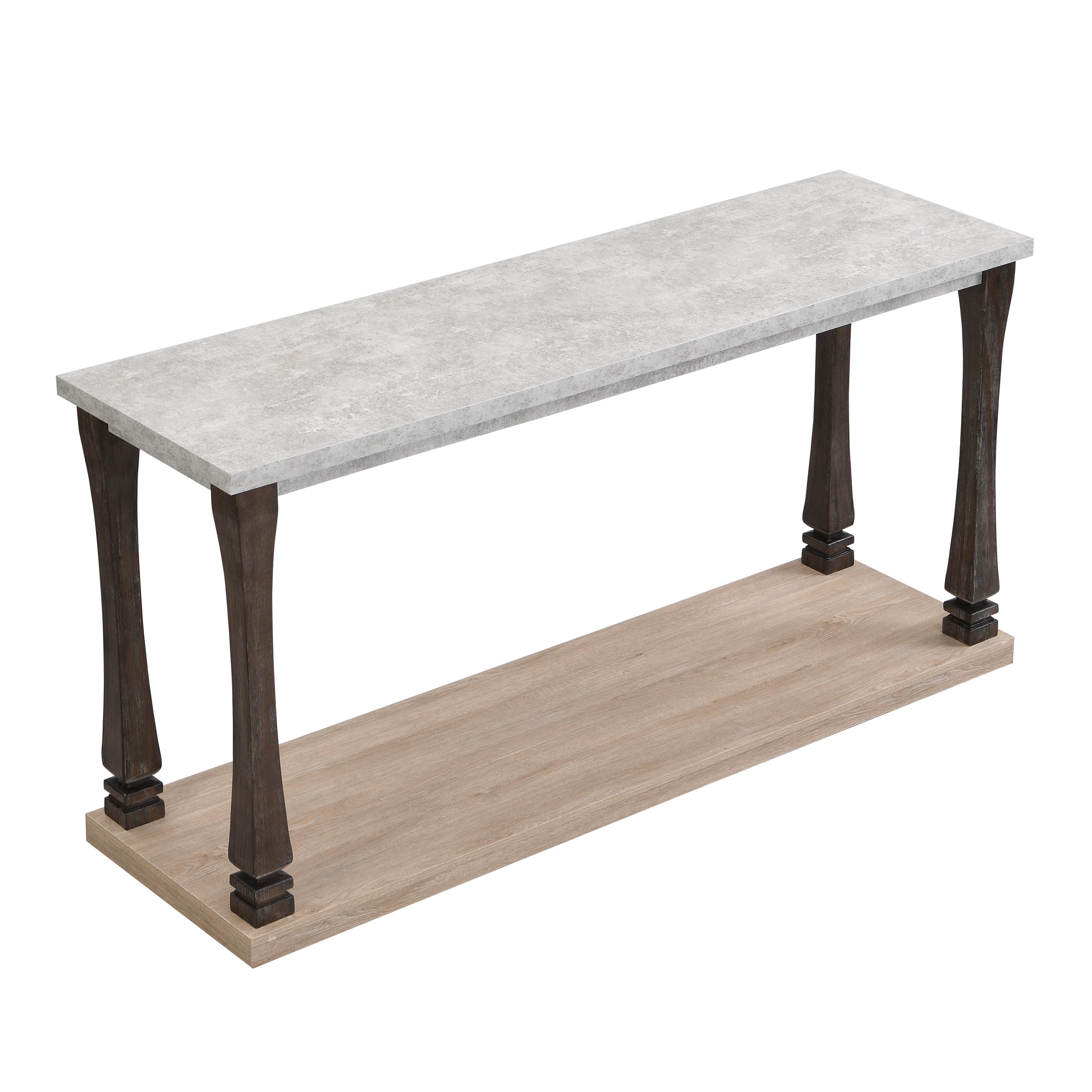 Mid-Century Console Table for Entryway, Wood sofa Table with 2-Tier Storage Shelf, 48 inch Long Rectangle -Grey Tabletop