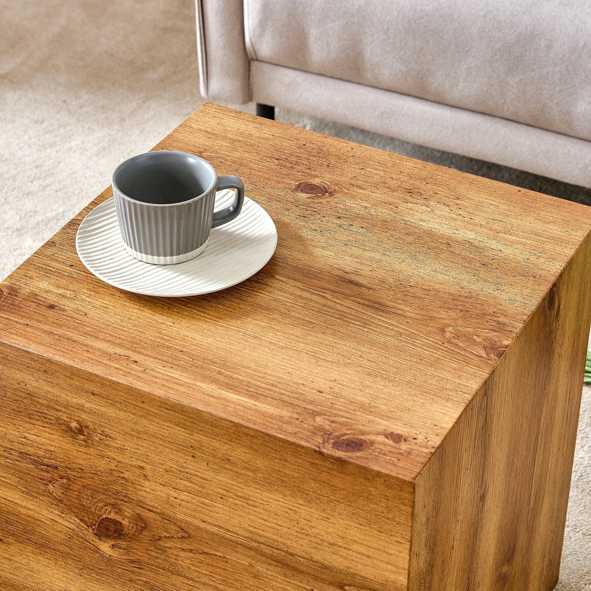 Rustic Minimalist Cube Side Table - Wood