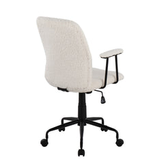 Contemporary Office Chair - Black Metal and White Sherpa Fabric
