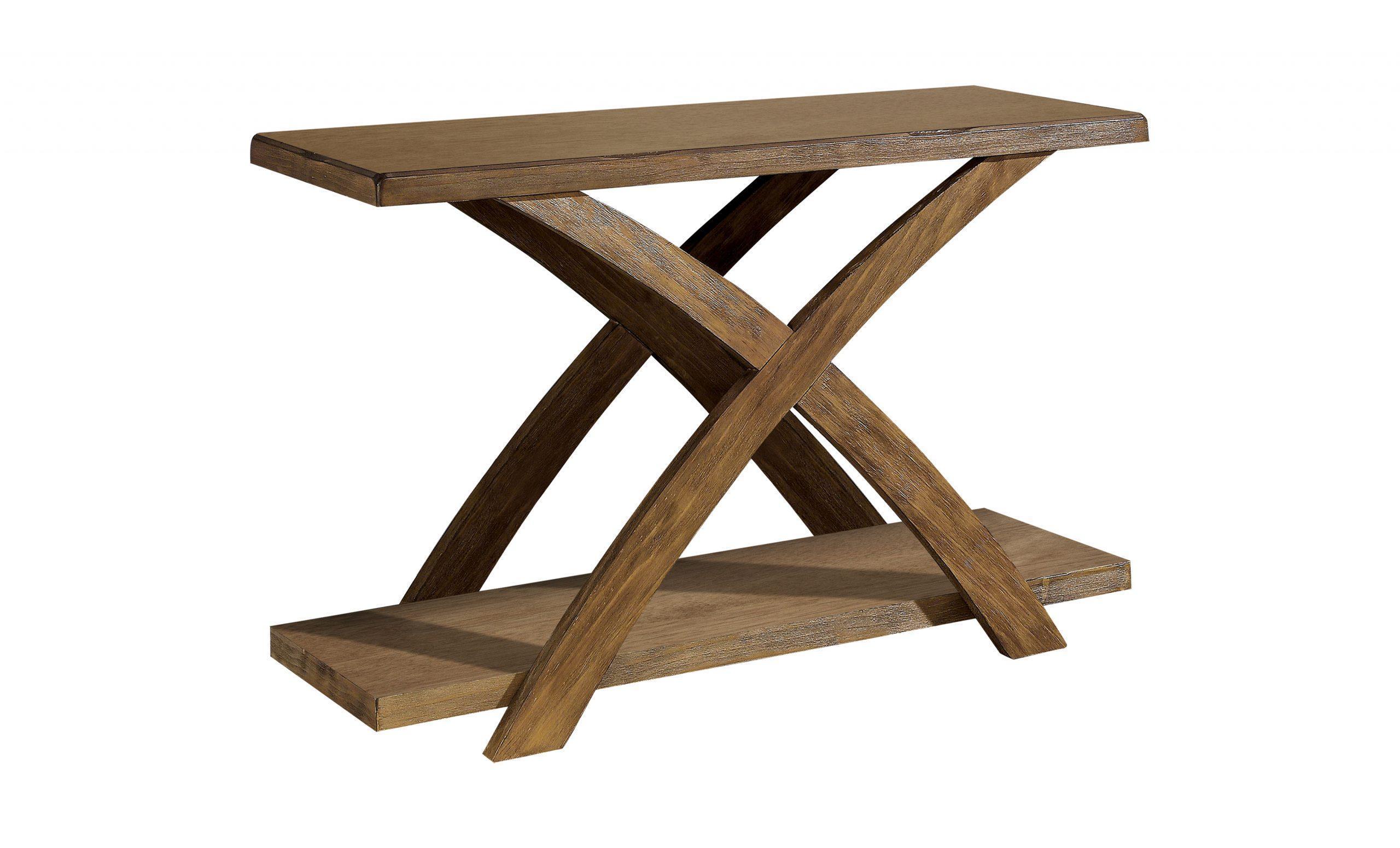 Rustic Console Sofa Table Plank Style Top Antique Light Oak Open Bottom Shelf