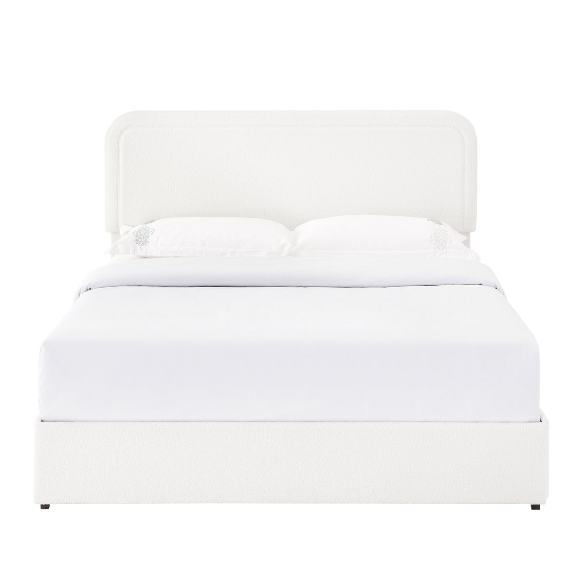 Liv Patented 2-Drawers Storage Bed Queen Size Ivory Boucle Upholstered Platform Bed with Curved Stitched Tufted Headboard