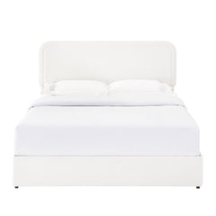 Liv Patented 2-Drawers Storage Bed Queen Size Ivory Boucle Upholstered Platform Bed with Curved Stitched Tufted Headboard