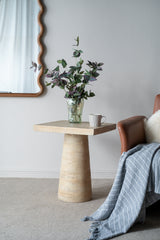 Cream Square Side Table with Pedestal Base 20x20x24"