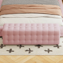 Velvet Upholstered Ottoman, Rectangular Footstool, No Assembly Required, Elegant and Luxurious Pink