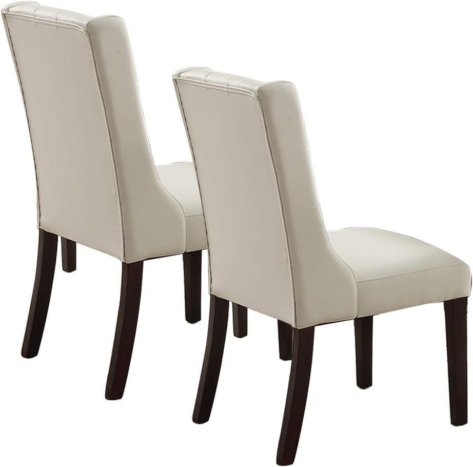 Modern Faux Leather White Tufted Dining Seat Chair (Set of 2) - White