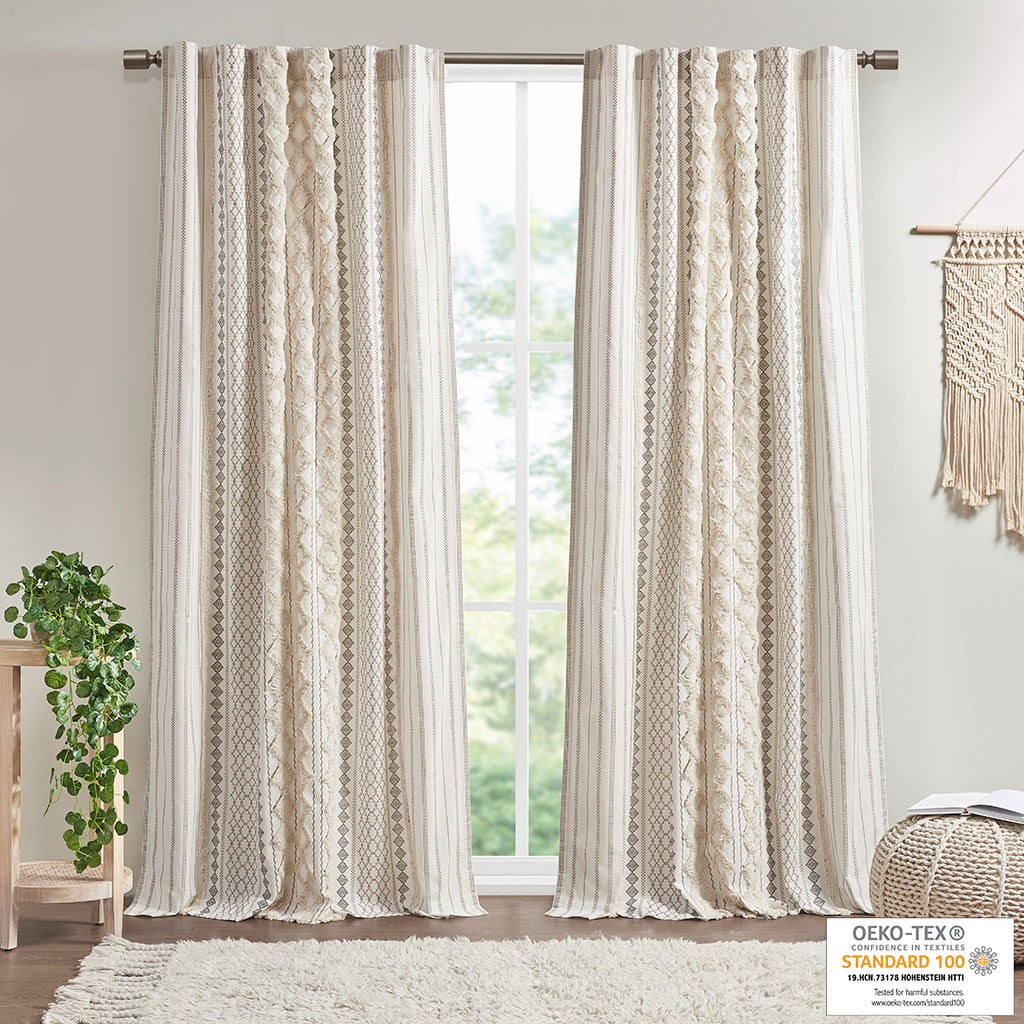 84"H Cotton Printed Curtain Panel with Chenille Stripe and Lining (1 panel)