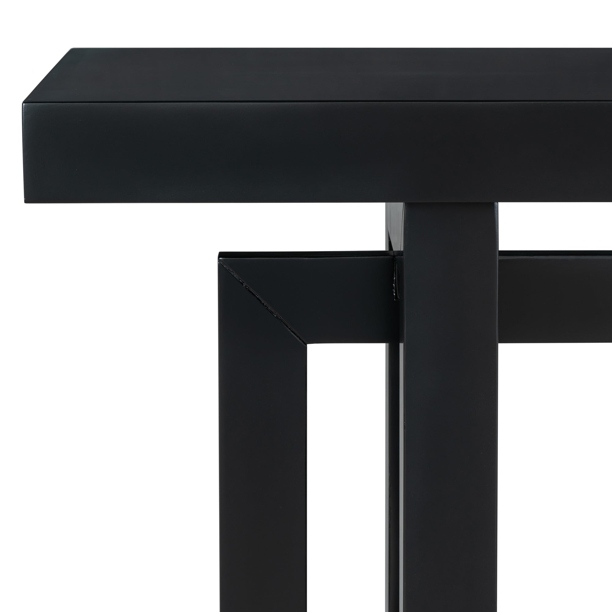 Contemporary Console Table with Industrial-inspired Concrete Wood Top, Extra Long Entryway Table for Entryway - Black