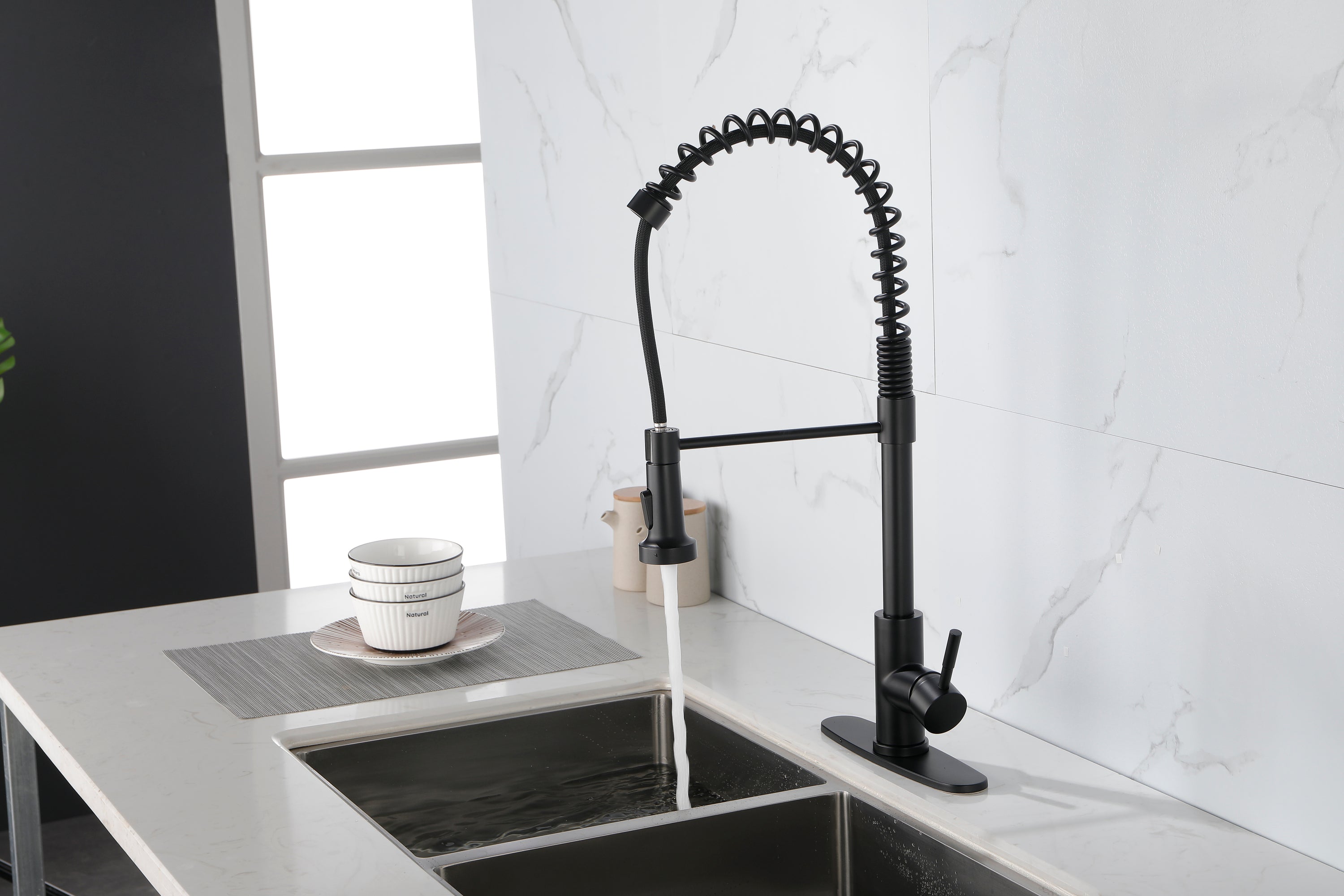 Stainless Steel Single Handle One Hole Kitchen Sink Faucet, Industrial 3-Hole Sink Faucet - Brushed Nickel