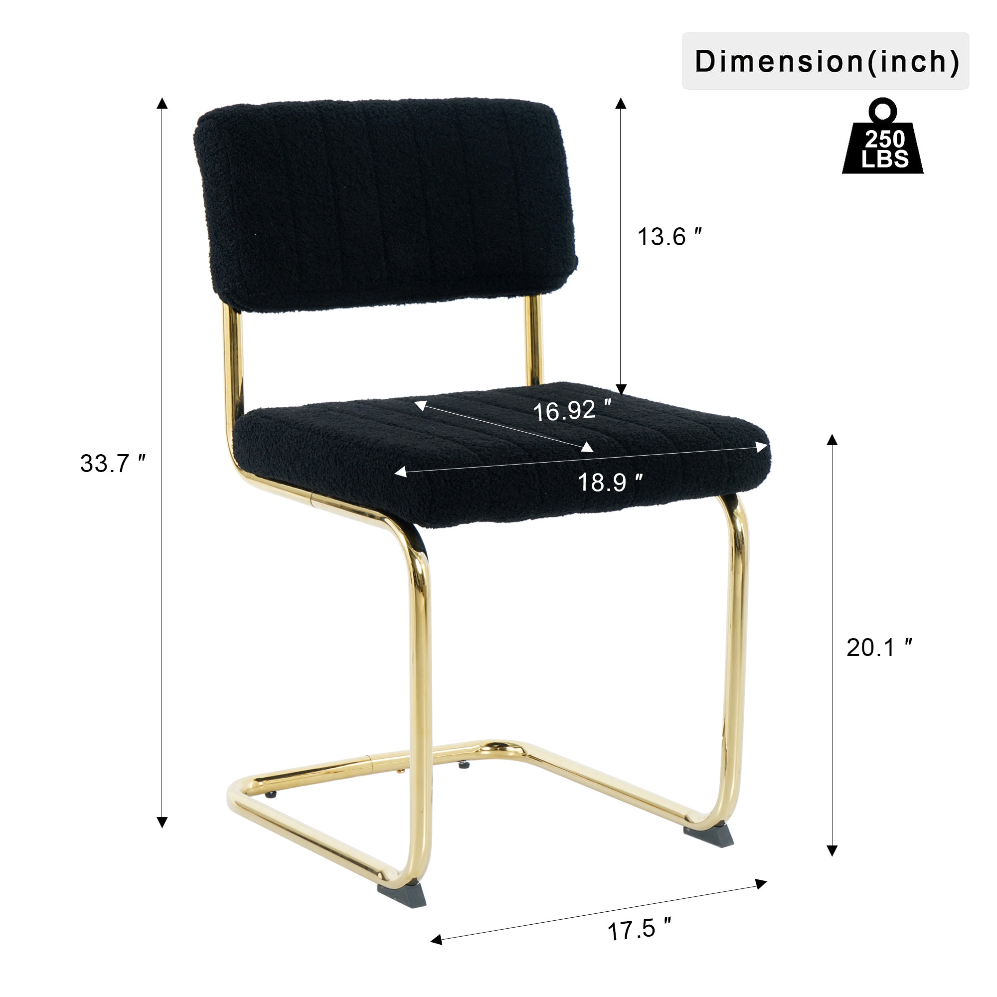 Luxury Dining Black Chairs with Gold Metal Legs (Set of 4) - Black