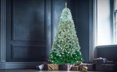 7.6 FT Classic Pine Tree Christmas Tree, Gradient Tree Design, Artificial PVC Tips and Sturdy Iron Frame, 300 cool white LED lights
