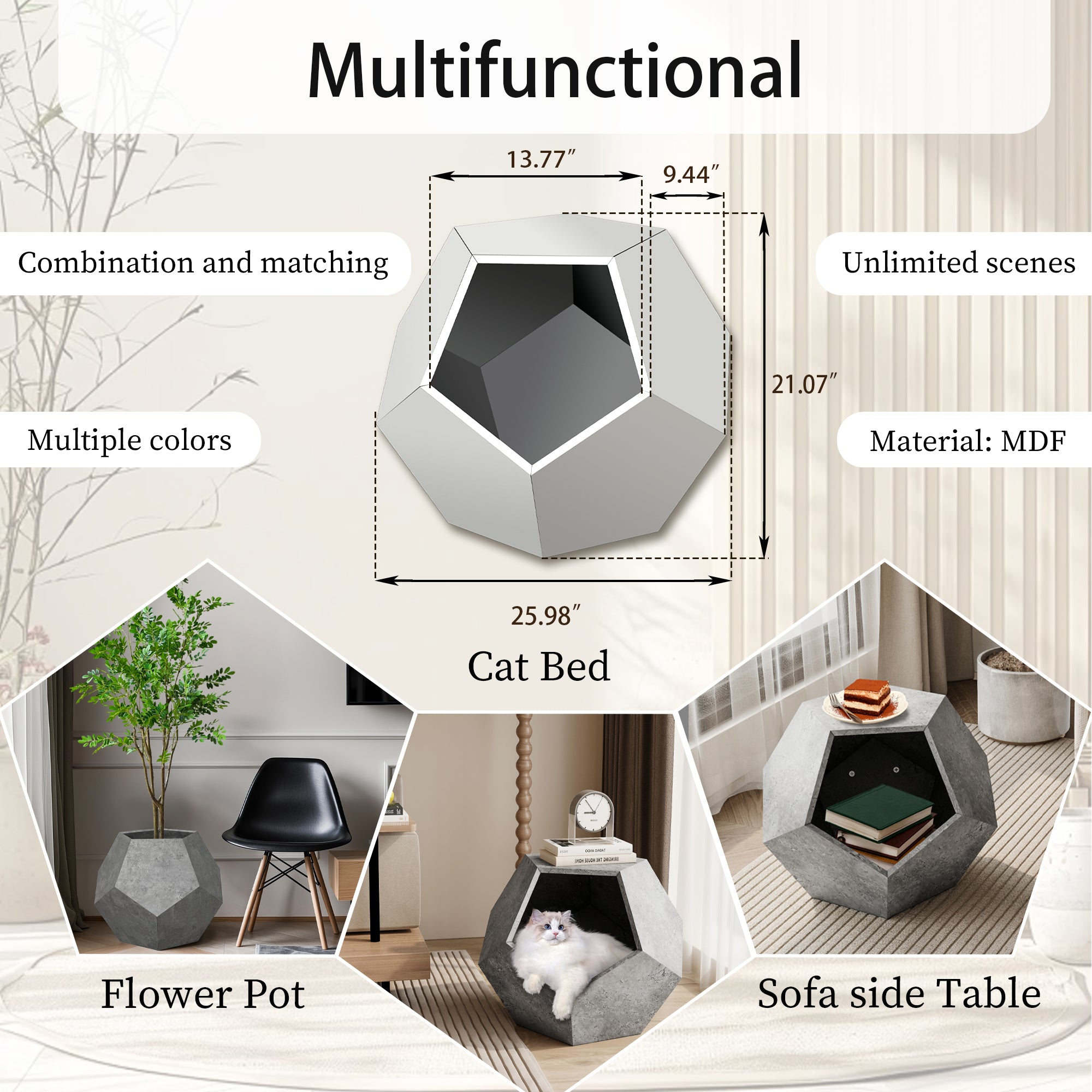 25.98"Modern Pet Furniture Cat Litter Side Table,  Cement Gray