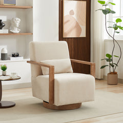 29.72'W Swivel Modern Upholstered Accent Chair with Solid Wood Armrests and 360 Degree Comfy Lounge Reading Chair, Side Armchair for Hotel, Bedroom, Living Room, Office, and Nursery Room. Beige