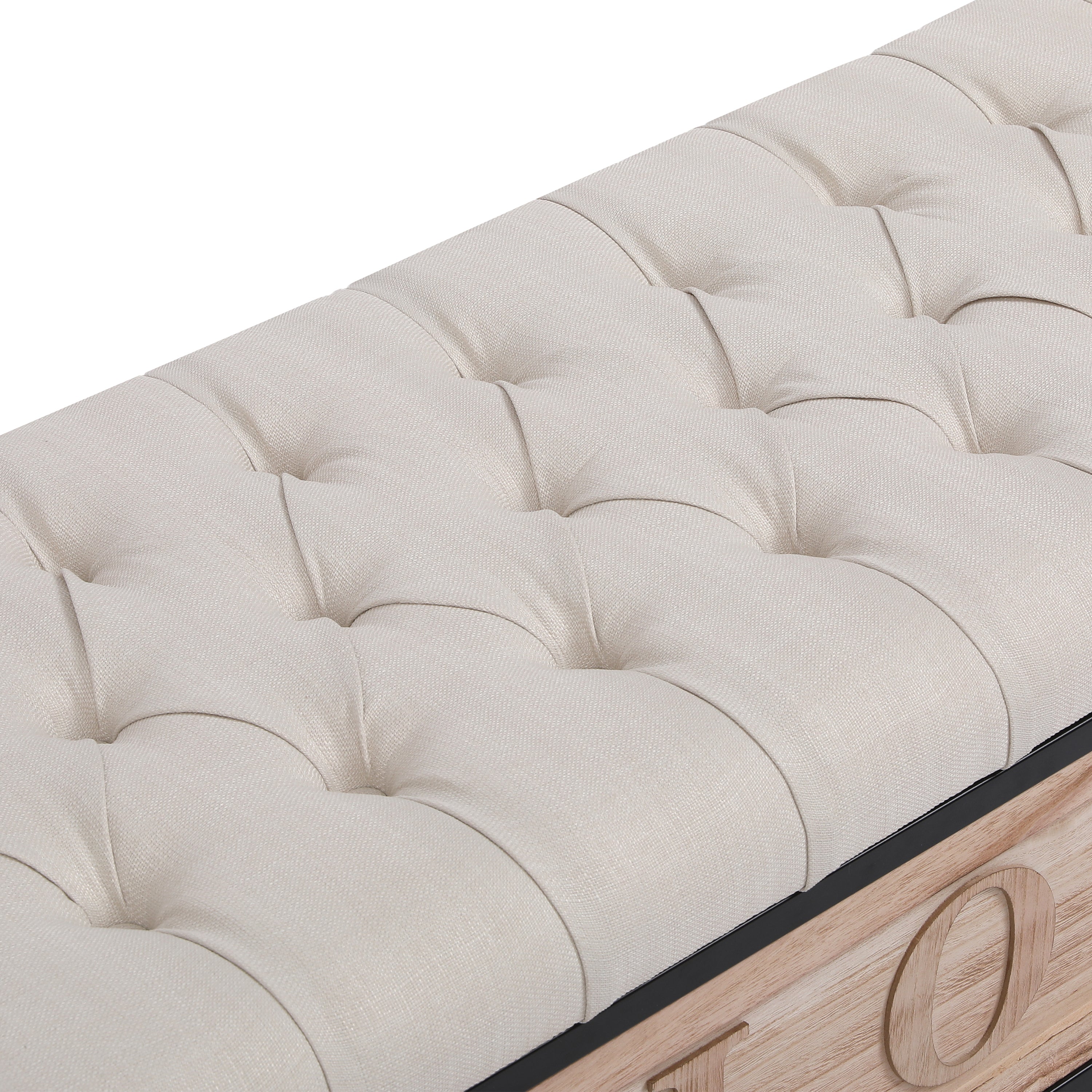 Wooden JOY Storage Bench Upholstered Benches 48'' Rectangular Ottoman - Beige
