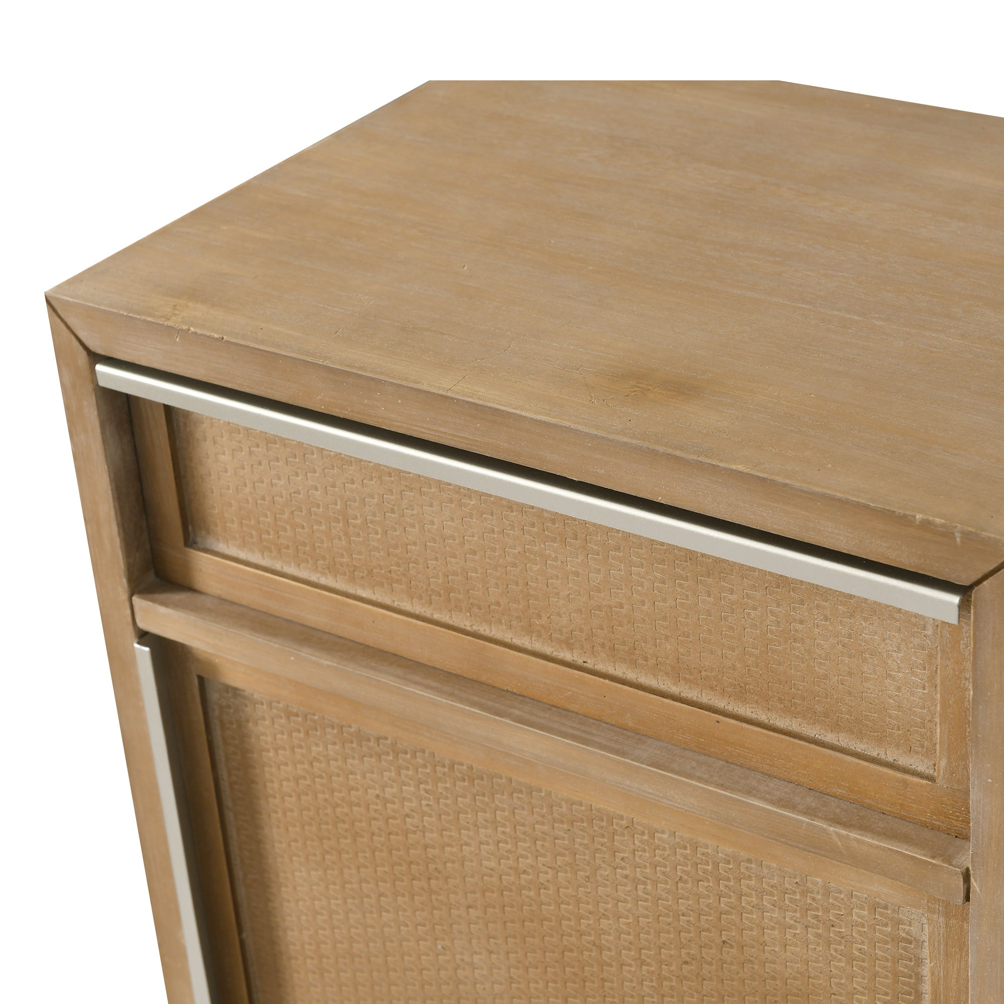 Handwoven End Table with Drawer, Cabinet, and Artisanal Wood Finish - No Assembly Required