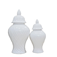 16.50"H Elegant White Ceramic Ginger Jar with Decorative Design