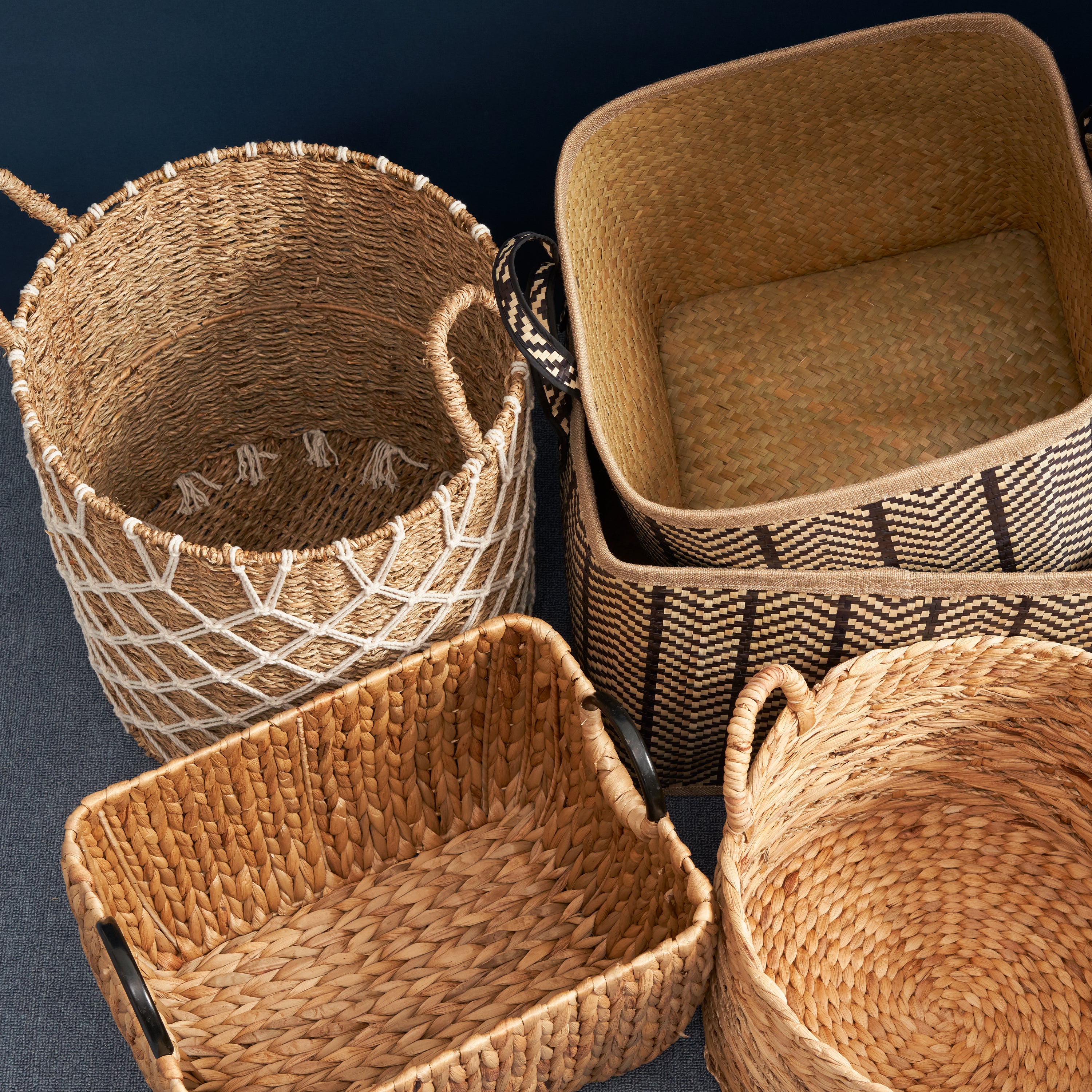 Round Water Hyacinth Woven Laundry Basket with Handles - 15" x 15" x 18.5" - Natural Brown