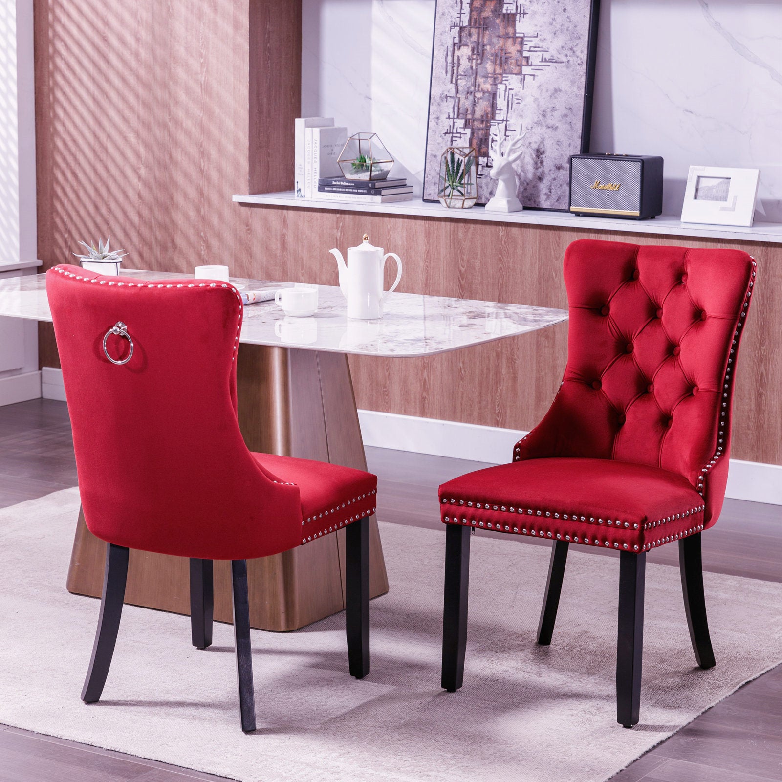 Classic Velvet Dining Chairs (Set of 2) - Wine Red