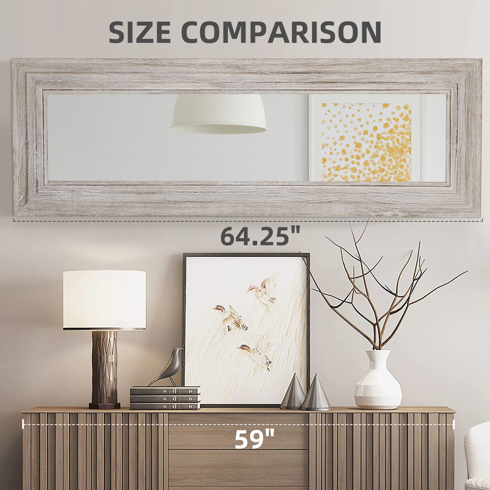 64"x21" Rustic Wood Farmhouse Style Floor Mirror, Vertical or Horizontal, Distressed Gray
