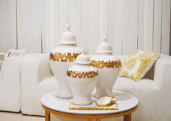 18"H White Ginger Jar with Gold Ornament
