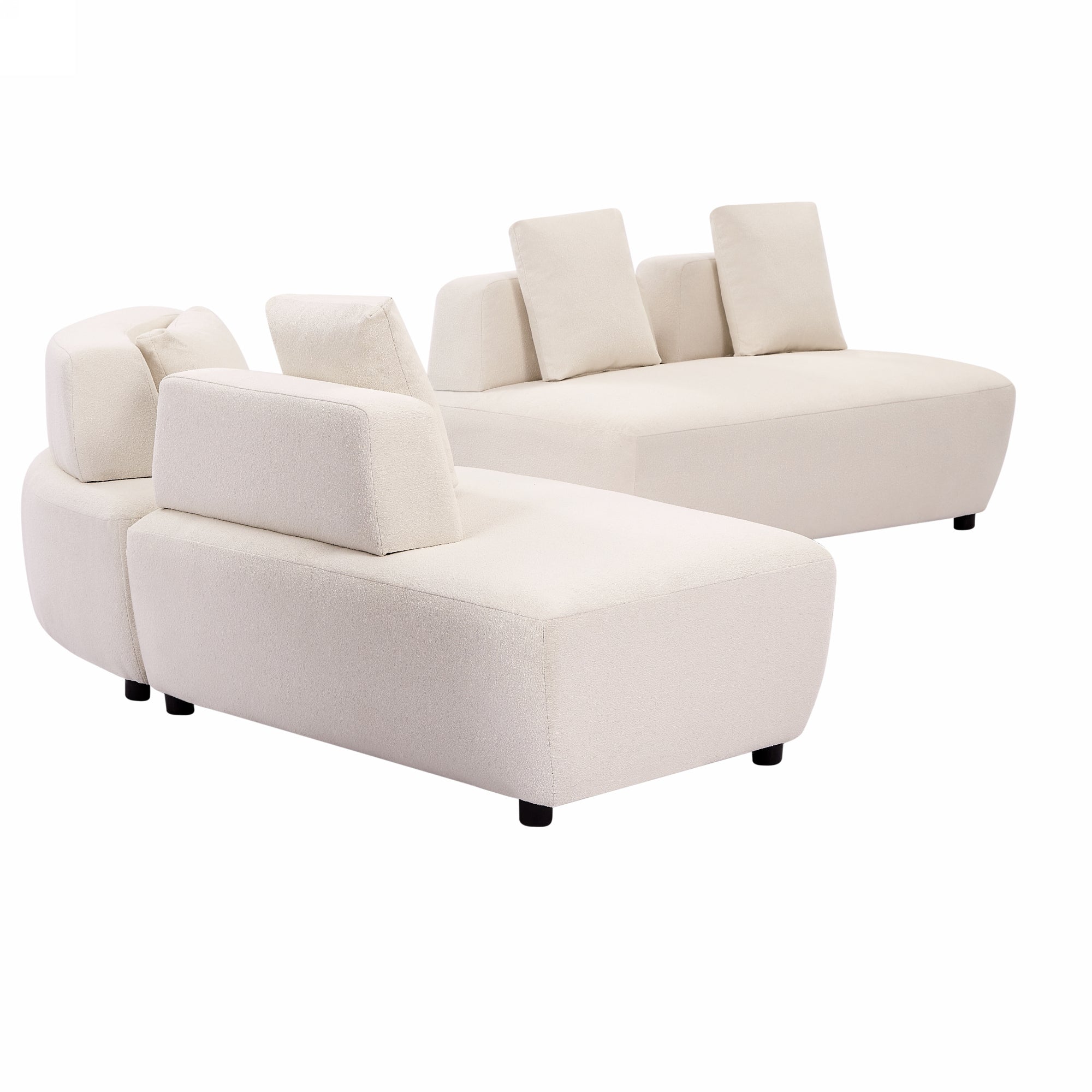 Contemporary 3-piece Sectional Sofa Free Convertible sofa with Four Removable Pillows - Beige
