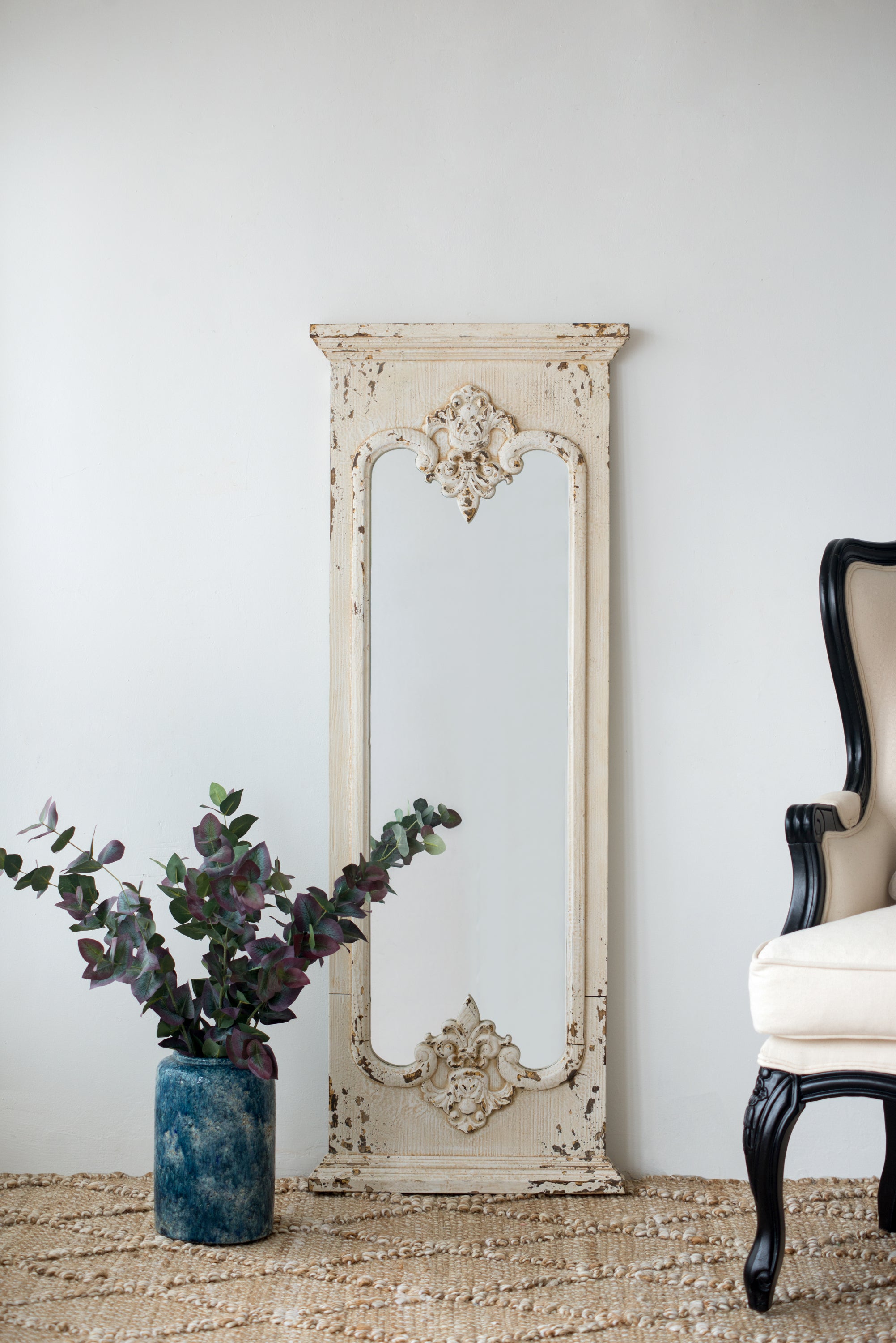 French Country Style Full Length Mirror with Solid Wood Frame 21.5"x59"