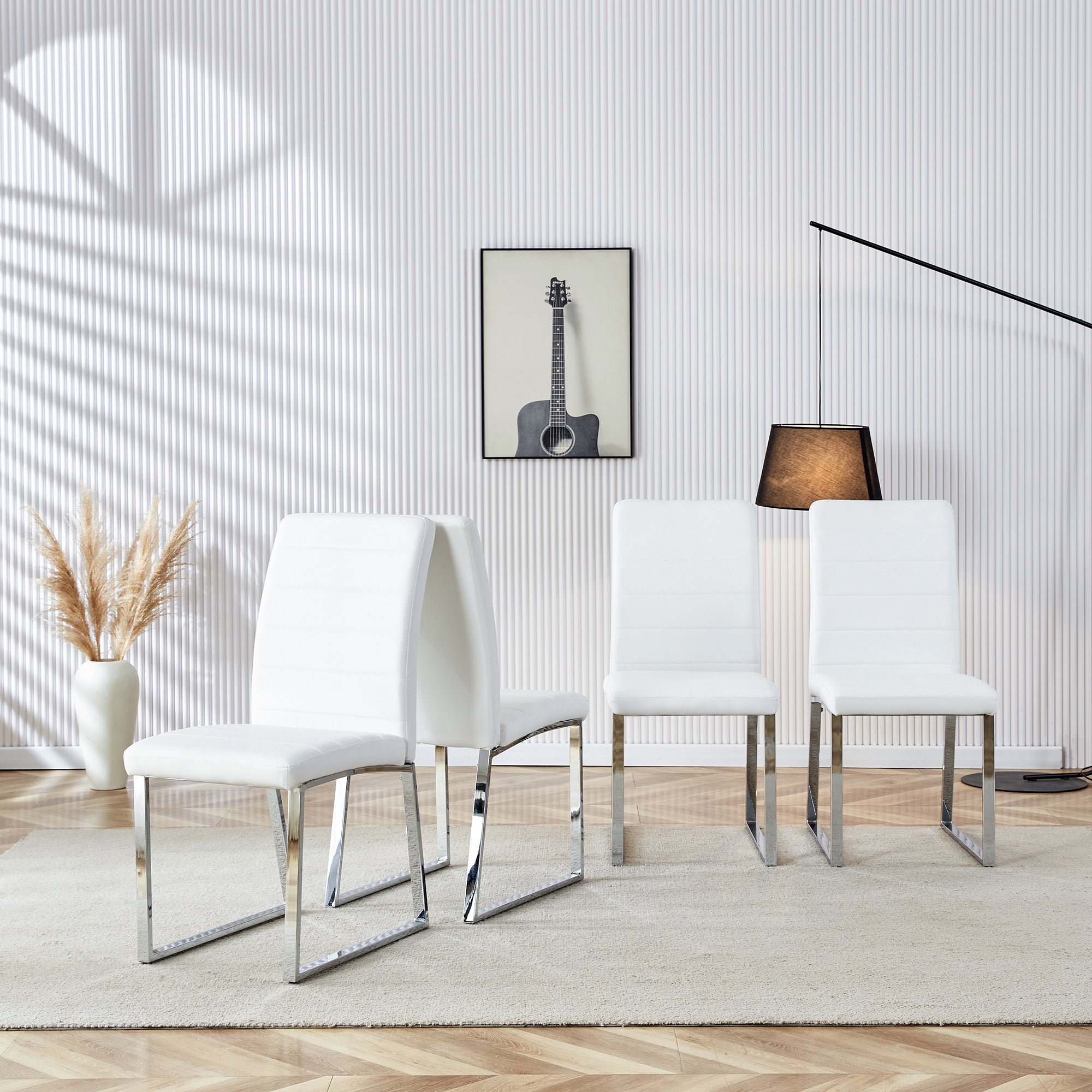 Dining Table Chairs Set for 4, Rectangular Dining Room Table Set, Faux Marble Modern Dining Table & Leather Chairs for Kitchen Dining Room, White