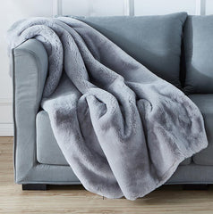 Cassilda Luxury Chinchilla Faux Fur Throw Blanket (50" x 60") - Grey