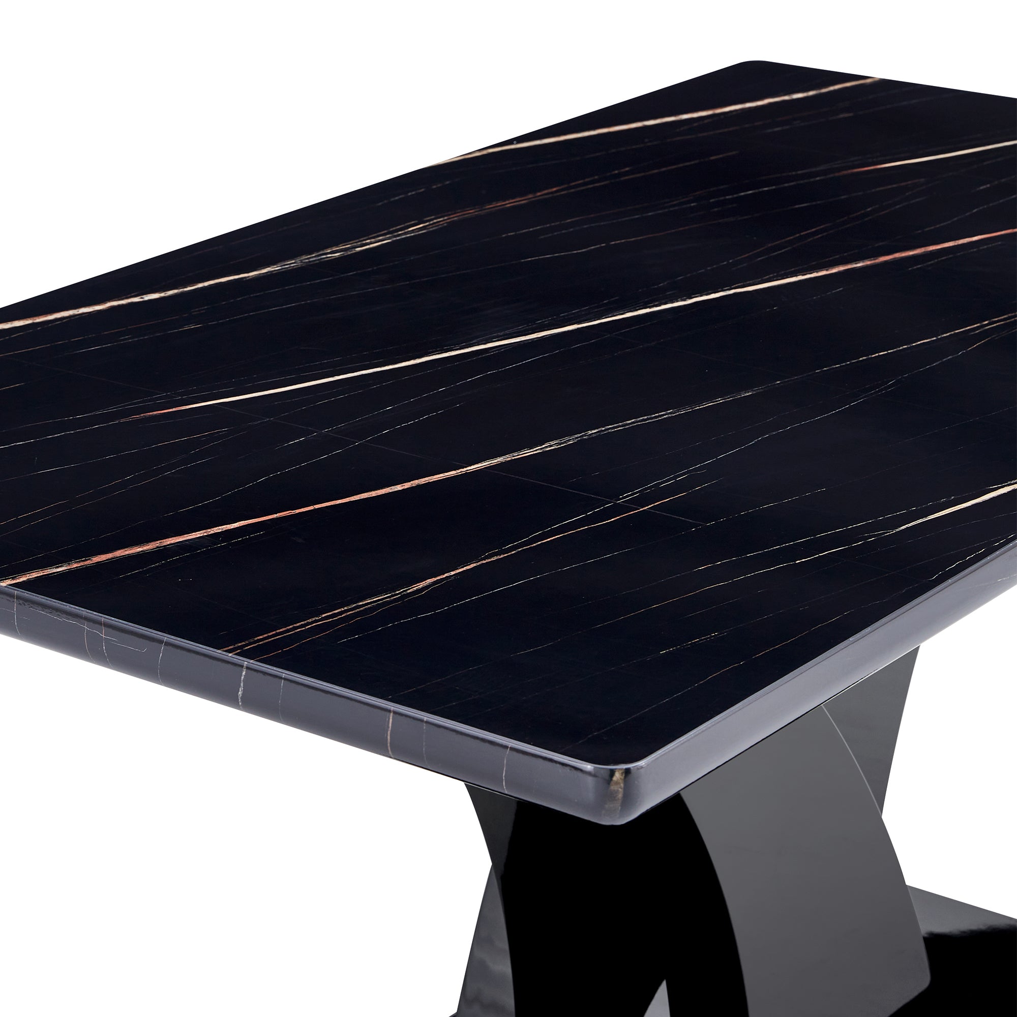 Modern Dining Table, Black Desktop and Black MDF Leg
