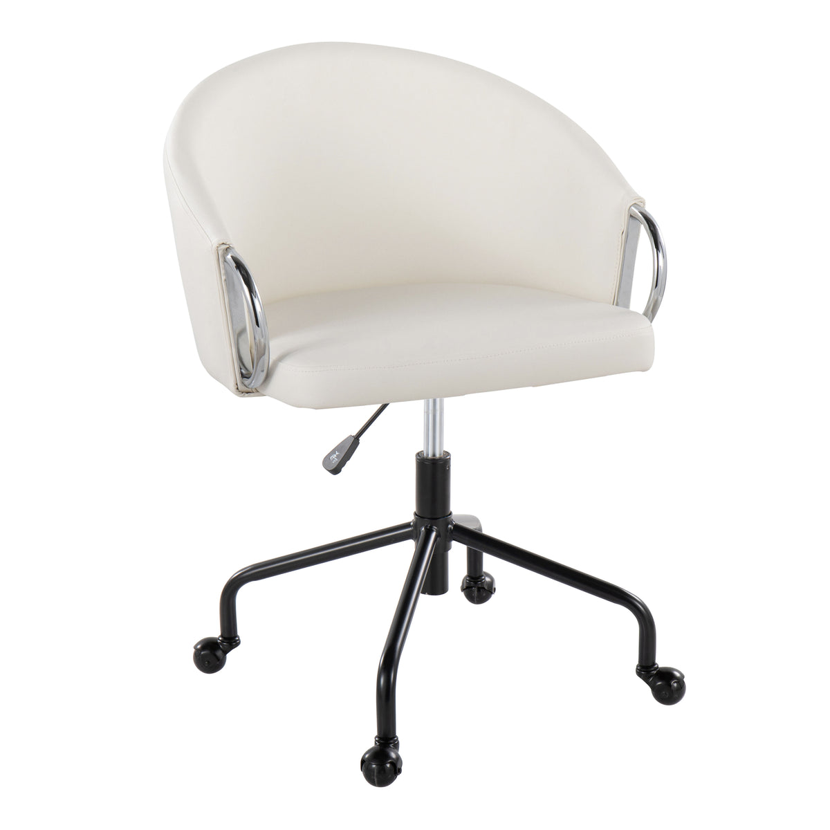 Claire Contemporary/Glam Task Chair in Black Metal and White Faux Leather with Silver Metal Accents by LumiSource