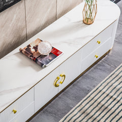 White Sintered Stone TV Stand, Media Console Television Table