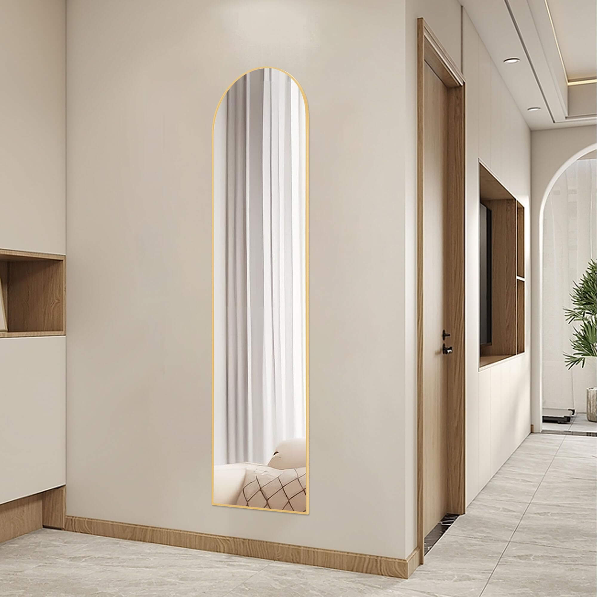 Floor Standing Mirror, Wall Mirror with Stand Aluminum Alloy Thin Frame,16'x*59'',Gold-arched