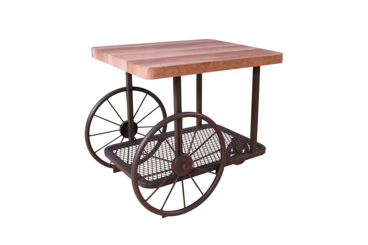 French Antique Style End Table in Oak & Antique Gray