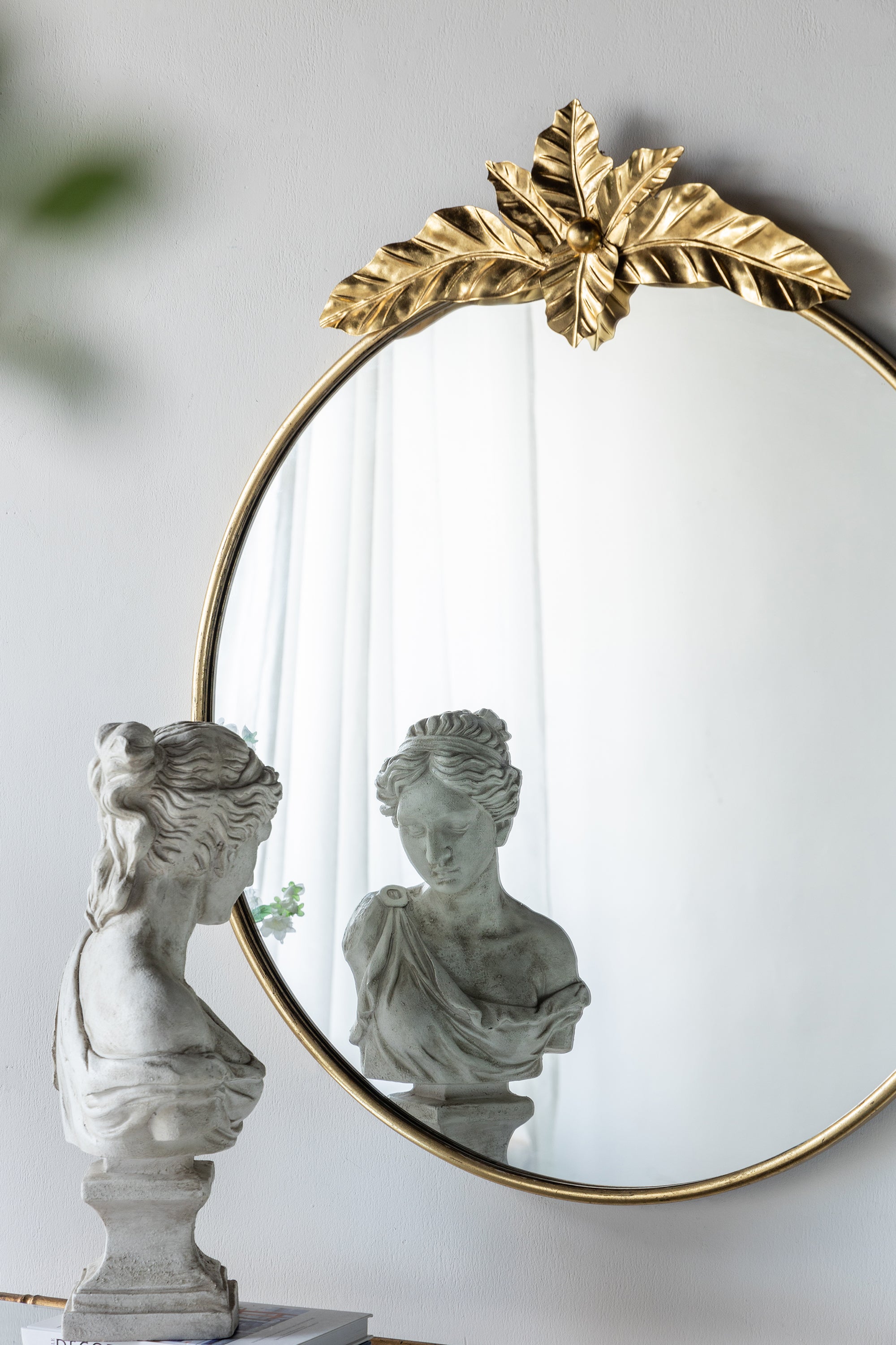 Large Round Wall Mirror with Gold Metal Frame - Gold