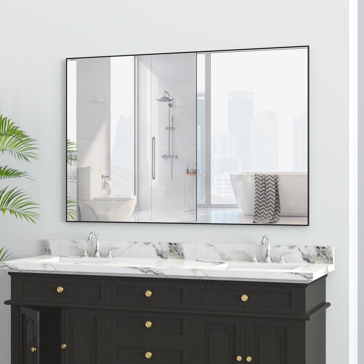 48'x32' Oversized Modern Rectangle Bathroom Mirror with Balck Frame Decorative Large Wall Mirrors for Bathroom Living Room Bedroom Vertical or Horizontal Wall Mounted mirror with Aluminum Frame