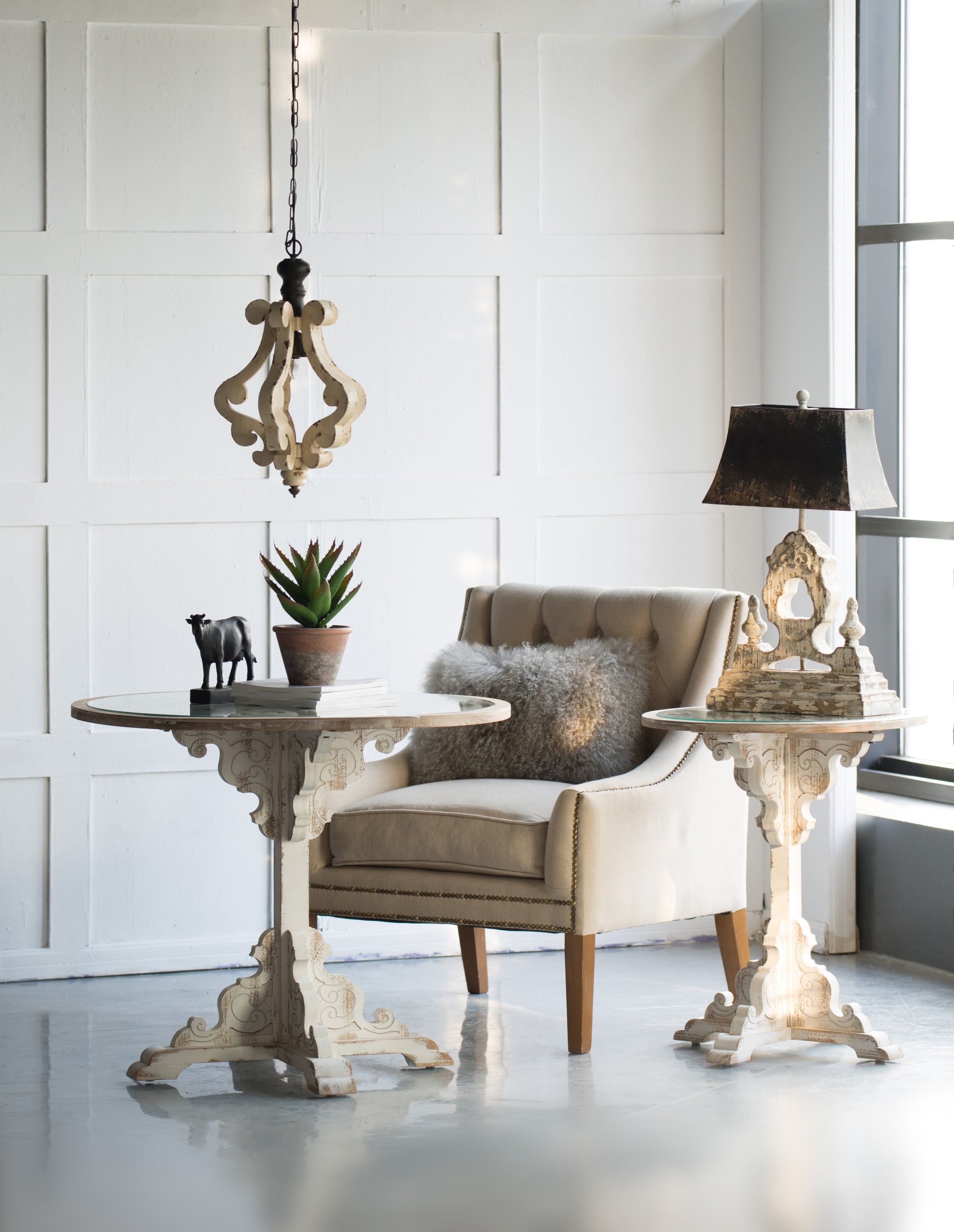 Farmhouse Chandelier Distressed White Pendant French Country Wood