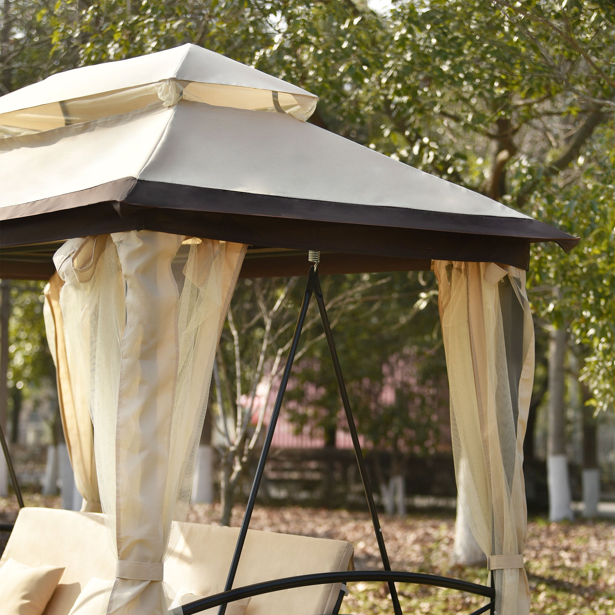8.9 Ft. W x 5.9 Ft. D Outdoor Gazebo with Convertible Swing Bench, Double Roof Soft Canopy Garden Backyard Gazebo with Mosquito Netting Suitable for Lawn, Garden, Backyard