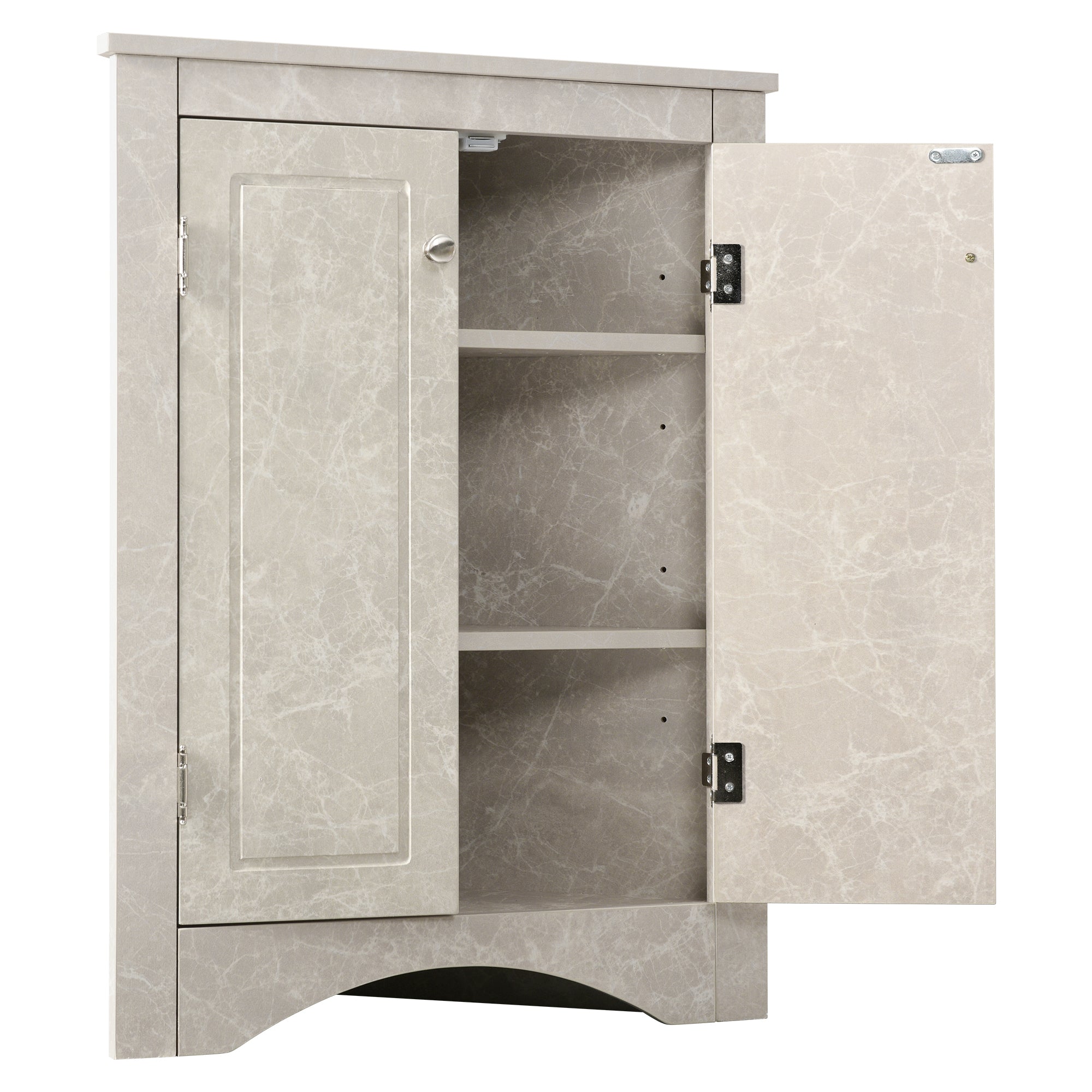 White Marble Triangle Bathroom Storage Cabinet with Adjustable Shelves