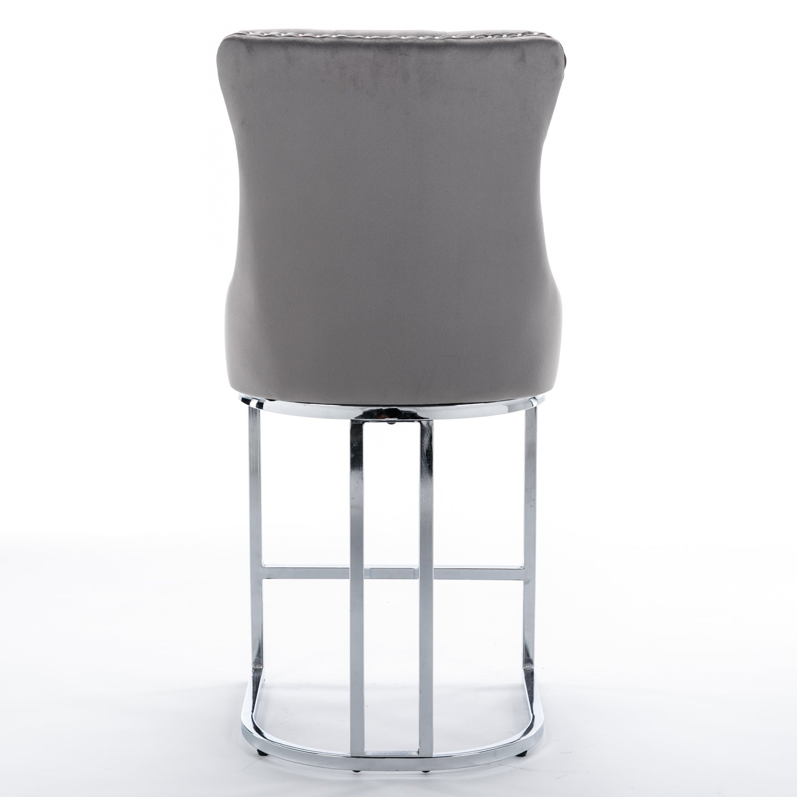 Set of 2, 26" Counter Height Modern Velvet Barstools with Button Back&Rivet Trim Upholstered Kitchen Island Chairs with Sturdy Chromed Metal Base Legs Farmhouse - Gray