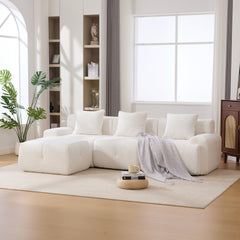 104.3' 4-Piece L Shaped Upholstered Modular Sectional Sofa, Oversized 3-Seater Boneless Convertible Cloud Tufted Couch Set with Deep Seat & Movable Ottoman 3 Pillows for Living Room,No Assembly, Ivory