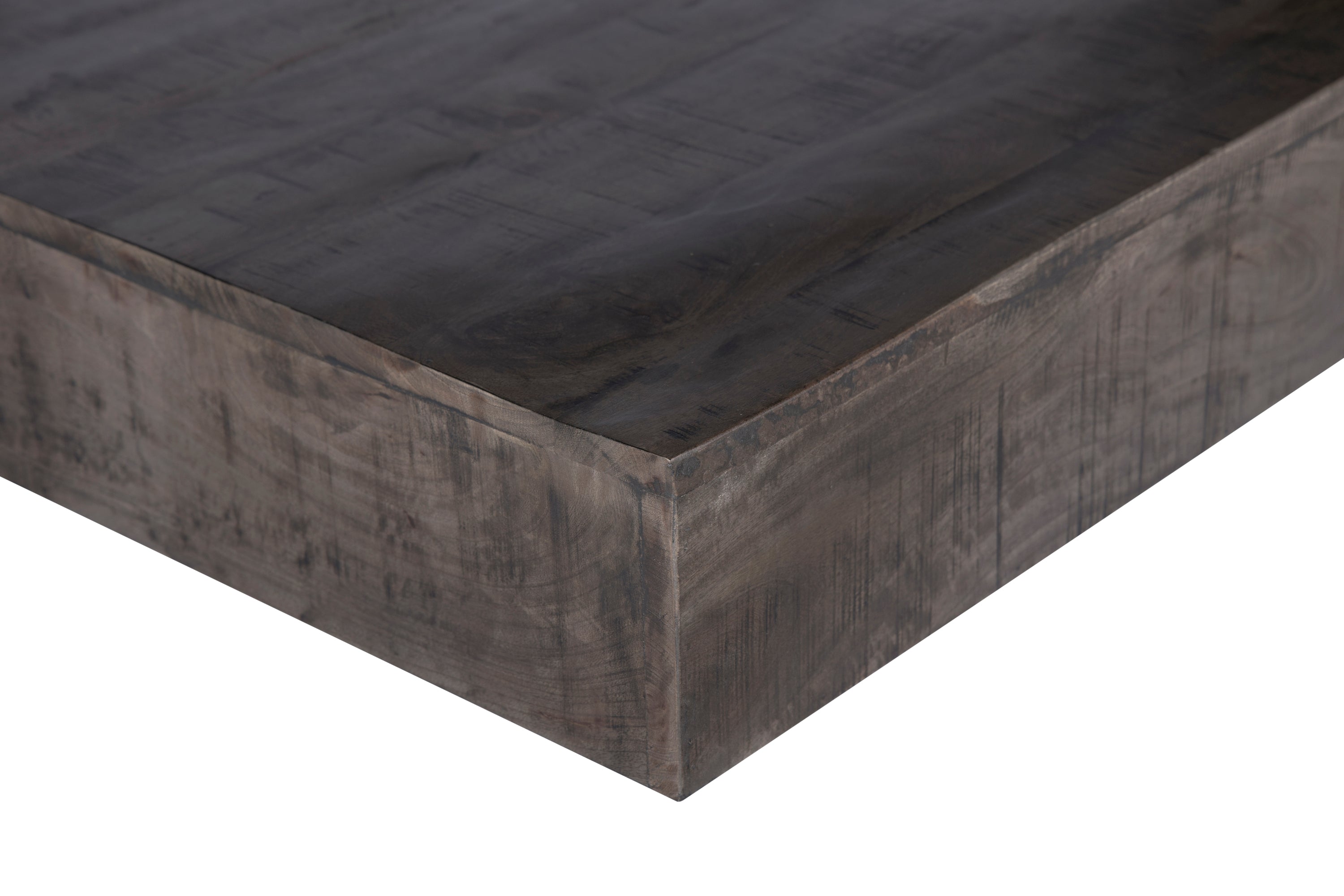 Charcoal Finish Solid Wood Low Profile Rough Coffee Table