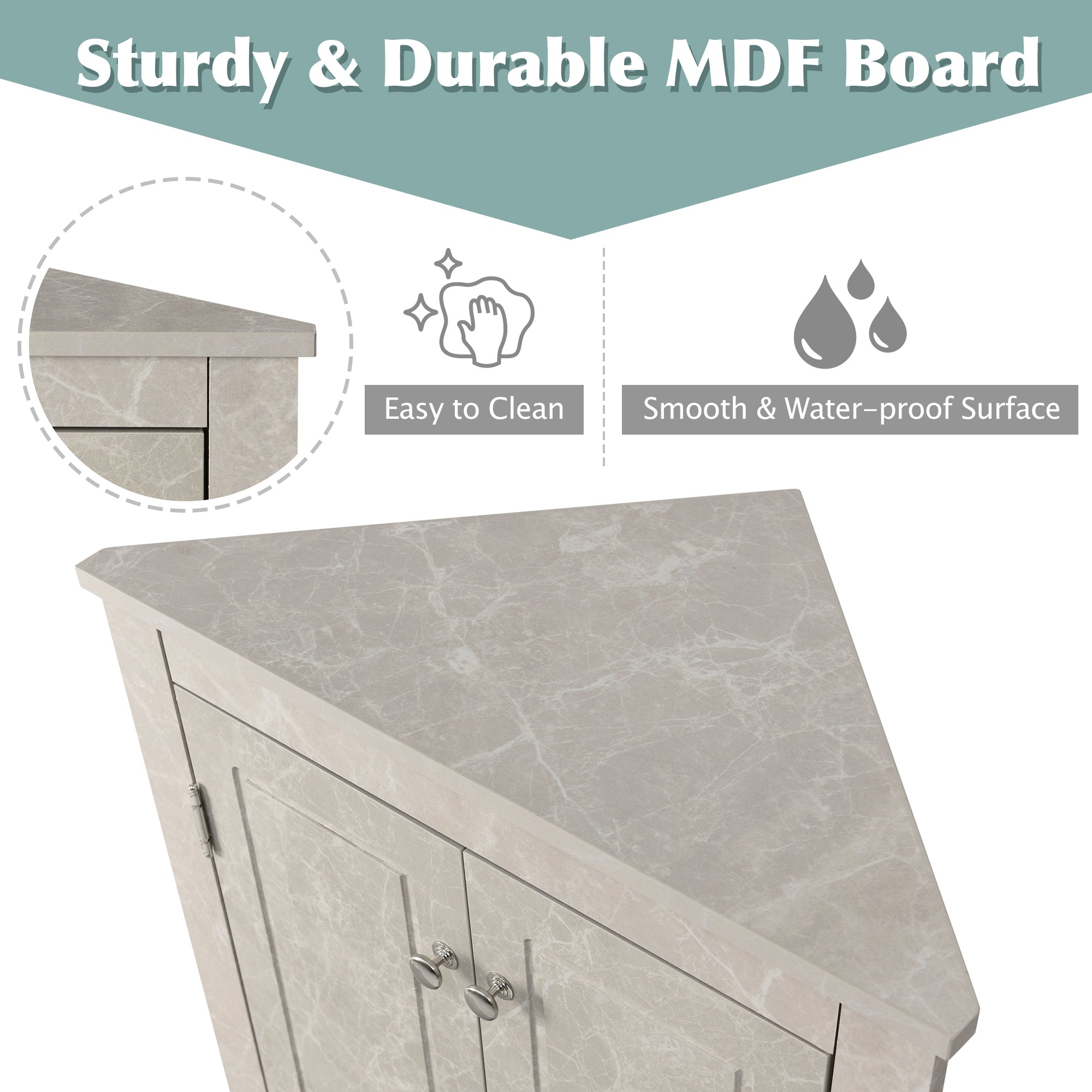 White Marble Triangle Bathroom Storage Cabinet with Adjustable Shelves