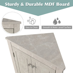White Marble Triangle Bathroom Storage Cabinet with Adjustable Shelves