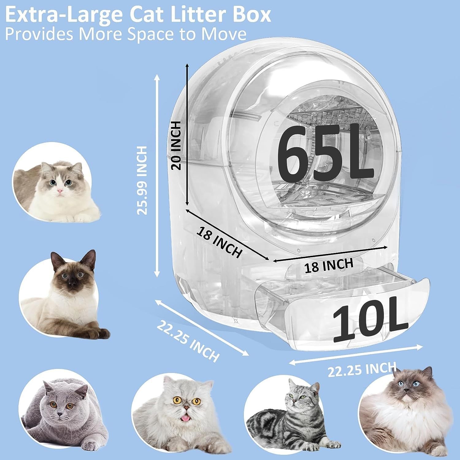 Self Cleaning Cat Litter Box, Automatic Cat Litter Box for Cat - White+Blue
