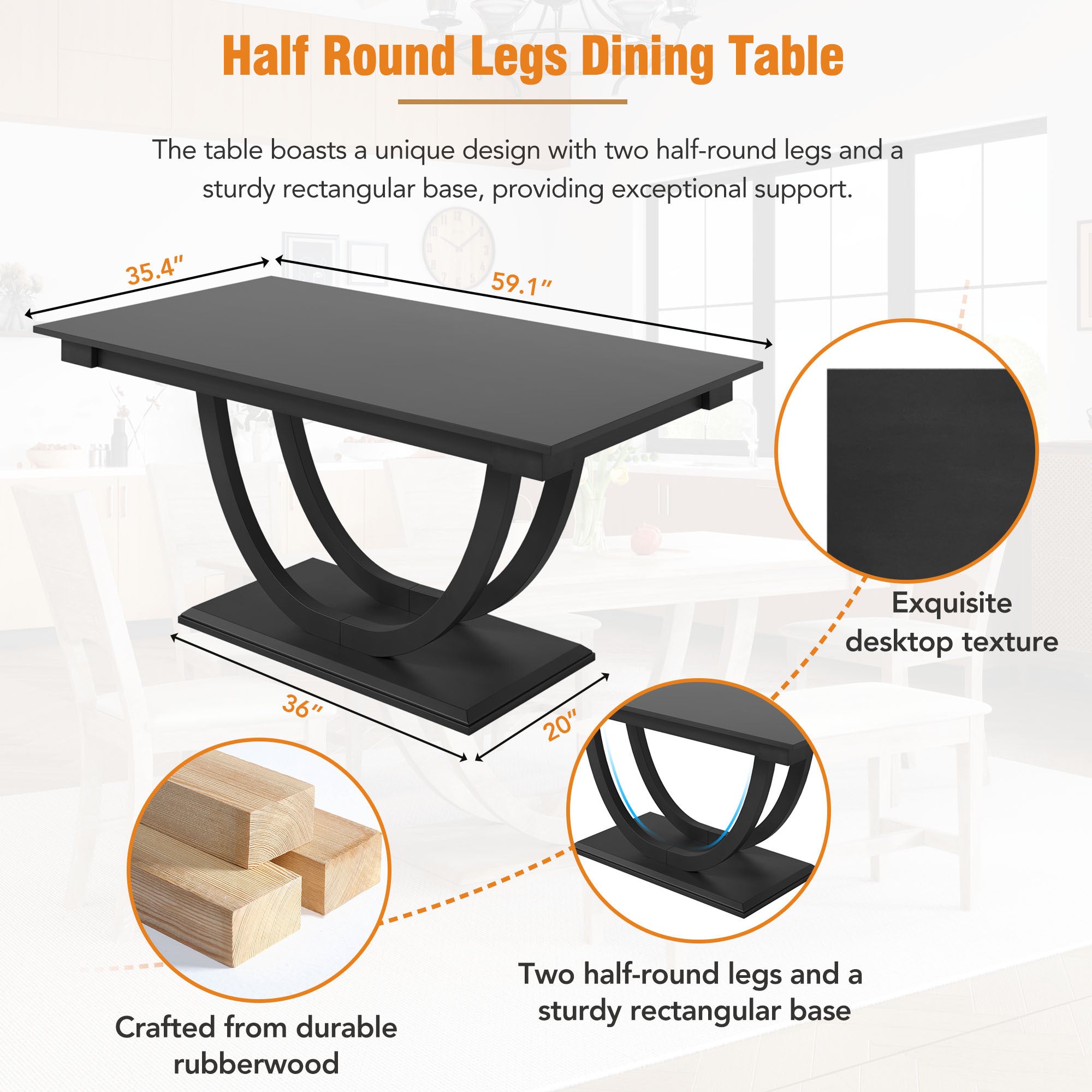 6-Piece Wood Half Round Dining Table Set with Long Bench and 4 Dining Chairs - Grey