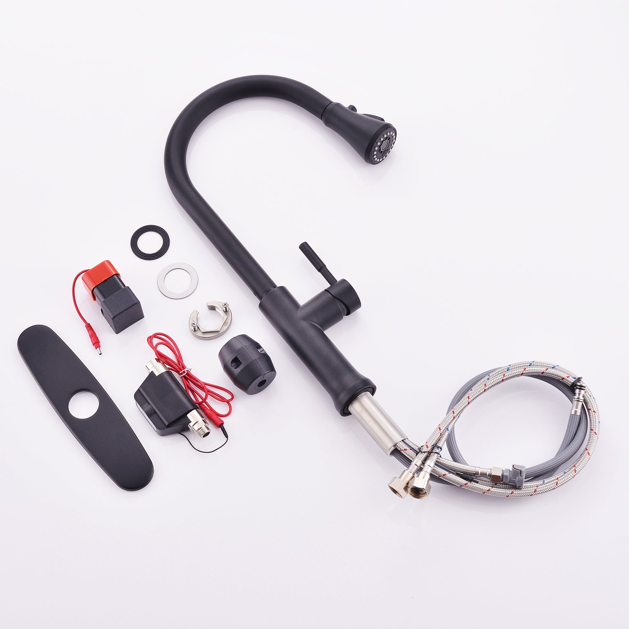 FLG Touch-On Kitchen Faucet with Pull Down Sprayer Single Handle Brass Touch Activated Kitchen Sink Faucet with 2-Way Pull Out Sprayer - Matte Black